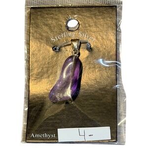 Amethyst Stone Pendant Sterling Silver Untested Raw Crystal Charm